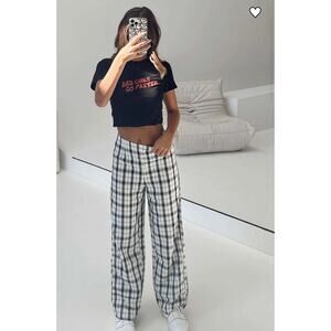 Princess Polly Wide Leg Black & White Plaid Trouser Pants Grunge Punk Whimsygoth